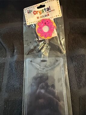 Pink Donut ID Badge Holder with Retractable Clip